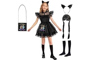 Aepotumn Gaifully Halloween Costume Dress Kids World Book Day Girls Costume Addams Family Cosplay Uniform Carnival Outfit for 3-12 Years