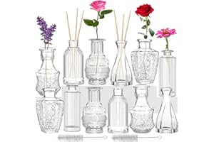 INFTYLE Kleine Vasen Set 12er Mini Vase Glas Vintage Hochzeit Kristalle Klare Blumenvase Verschiedene Groessen Modern Schmal Glasvasen Tischdeko Fur Blumen Deko Wohnzimmer Bad Muttertagsgeschenk