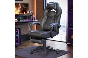 ‎SONGMICS SONGMICS - Ergonomiczne krzesło dla gracza - Krzesło biurowe z teleskopowym podnóżkiem - Regulowany zagłówek - Podparcie lędźwiowe - Maksymalne obciążenie 150 kg - Czarny - OBG077B01