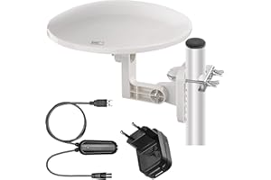 EMOS - Digital-Antenne mit Verstärker - für Außen - Aktive Antenne Village - 0-80 km Reichweite - FM/DAB/DVB-T/DVB-T2 - Integrierter LTE/4G/5G-Filter - 360° Empfangswinkel – Wetterfest,UV-beständig