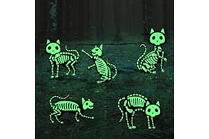 OUMUAMUA Outdoor Halloween Decorations Yard Signs - 5pcs Glow in The Dark Skeleton Black Cat Silhouette Lawn Signs with Stakes for Halloween Lawn Garden Front Yard Decorations Outside