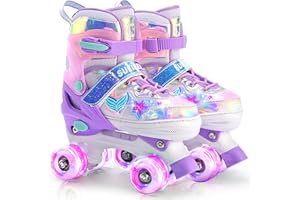 SULIFEEL Patins à roulettes pour filles et enfants avec roues lumineuses, réglables en 4 tailles, pour les tout-petits et les débutants