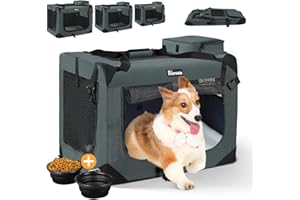 Reerooh Hundebox XL 81x 58 x 58cm, Faltbar Hundetransportbox Inkl.Hundenapf, Tragbare Hundetasche für Reisen, Hunde und Katzen Auto Haustiertransportbox