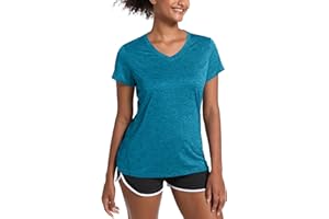 MAGCOMSEN Women's Sports Shirts Short Sleeve Breathable Jogging Shirts V-Neck Polyester Training Shirt Summer T-Shirt Lightweight Fitness Shirt for Yoga