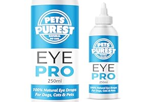 Pets Purest Gouttes pour les Yeux pour Chiens, Chats et Animaux Domestiques 250ml - Solution Nettoyante 100% Naturelle pour les Yeux Irrités, Larmoyants et qui Démangent - Résultats Rapides en 3 Jours