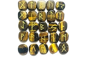 crystalmiracle Lotto di 25 Tigri Occhio Scolpito Pietre Tumbled Rune Set Cristallo Guarigione Reiki feng Shui Regalo Benessere Meditazione Spirituale Artigianale
