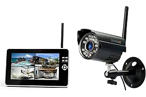 Technaxx Allemange Ensemble de caméras de surveillance de sécurité pour l'extérieur Transmission Plug & Play sans fil LCD Moniteur de 7 pouces PIR Vision de jour et de nuit Microphone intégré TX-28