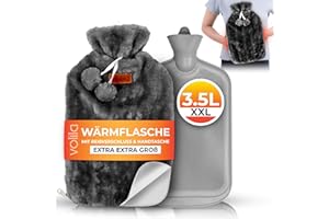 ‎VOLILA Wärmflasche Groß - 3,5L Wärmflasche mit Bezug, Grau Wärmekissen mit Reißverschluss und Armtaschen - Zur Schmerzlinderung, für Kinder und Erwachsene & Geschenks