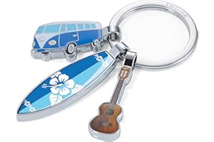 TROIKA Surfmate T1 - KR16-14/CH - nostalgiczny breloczek do kluczy - z 3 brelokami - Bulli, deska surfingowa, gitara - błyszcząca - wielokolorowa, wielokolorowa, 10cm, Klasyczny