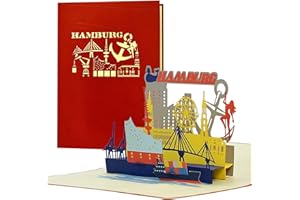 ‎DIESE-KLAPPKARTEN Diese-Klappkarten 3D Pop Up Karte Geburtstag mit Hamburg Motiv - Hamburg Skyline Popup Karte zum Geburtstag - Reisegutscheinkarte Pop Up Effekt - Geburtstagskarte 3D