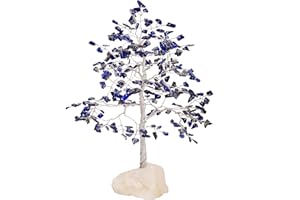FASHIONZAADI Lapislázuli Feng Shui Bonsái Dinero Envuelto en Cuarzo Piedra áspera Base de Cristal árboles Equilibrio de Chakra de Buena Suerte Tabla Dã © Cor Tamaño 10-12 Pulgadas