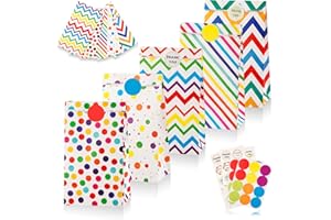 Leenou 20 Pezzi Sacchetti Regalo di Carta, Buste Regalo Sacchetti per Caramelle, Borsa da Festa con 54 adesivi, Sacchettini Compleanno Bambini per Confezionare Regali, Matrimoni, Festa, Natale
