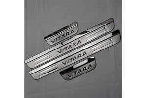 EAGLEG 4 Pezzi Acciaio Inox Battitacco per Auto Sticker, per Suz-uki Vitara 2015-2020, Esterno Battitacco Protezione Plates Anti-Graffio Scuff Adesivi Decorativi Accessori,Black