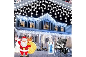 GCMacau Solari Tenda Luminosa Esterno [20m + 5m], 660LEDs Luci Natale Esterno con 2500mAh Pannello Solare,Collegabili,8 Modalità,Luminosità Regolabile,IP65 Luci Natale Esterno Cascata (Bianco)