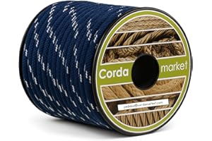CORDAMARKET Cuerda Skota, Cuerda de Alta Resistencia para Náutica Escalada y Actividades al Aire Libre, Blanca/Azul, 8 mm × 15 m