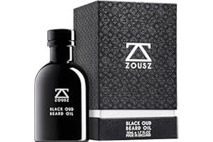 ZOUSZ Beard Oil For Men - Black Oud & Sandalwood Scent, Beard Growth & Conditioning With Natural & Organic Essential Oils – Softens, Non-Greasy, Moisturises, Luxury Men’s Gift – Vegan 50mL