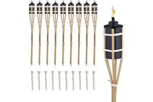 Relaxdays Garden Torches for Outdoors, Set of 10, 60 cm, Bamboo Torches, Garden Party Decoration, Oil Torches with Replacement Wick, Natural