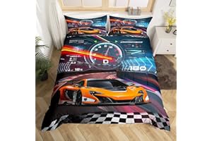 LOUSSIESD Juego de ropa de cama de coche de carreras para niños, juego de funda de edredón para niños y niños,1 funda de edredón con 2 fundas de almohada, tamaño doble