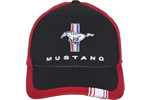 CHECKERED FLAG SPORTS Checkered Flag Men's Ford Mustang Cap Logo Rally Stripe Black & Red Hat