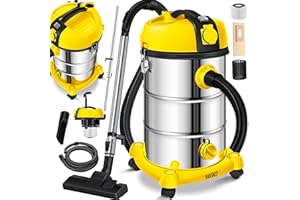 MASKO® Odkurzacz przemysłowy do odkurzania na mokro i na sucho, stal nierdzewna, 2300 W, z gniazdkiem, funkcja dmuchania, odkurzanie na sucho i na mokro, Push&Clean, odkurzacz przemysłowy