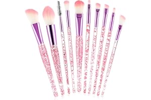 Gjinxi 10pcs Makeup Brush Set, Glitter Crystal Handle Makeup Brushes, Stylish Cosmetics Brushes Kit Professional Blending Brush, Eyeshadow, Eyebrow, and Foundation Brushes