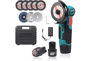 QIUMIN Brushless Mini Smerigliatrice a Batteria, 19500rpm Smerigliatrice a Batteria, Smerigliatrice Angolare con Caricatore e 2 Batterie da 1500mAh, 8 Dischi da Taglio per Tagliare, Lucidare e Levigare
