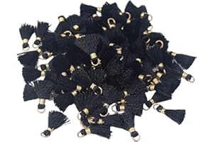 AEBDERP Mini Tassel DIY Jewellery Making: 100 PCS Small Craft for Key, Girl Earring, Bracelet, Necklace, Keyring, Long Ribbon, Curtain, Sewing Trim, Garland, Dress, Art Beaded, Party Decoration (Black)