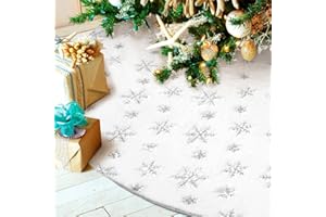 Hommtina Weihnachtsbaumrock, 121,9 cm, weißer Baumrock, Weihnachtsbaumschmuck, Kunstfell, Baumrock für Weihnachten, Urlaub, Zuhause, Party, Dekorationen (Schneeflocke)