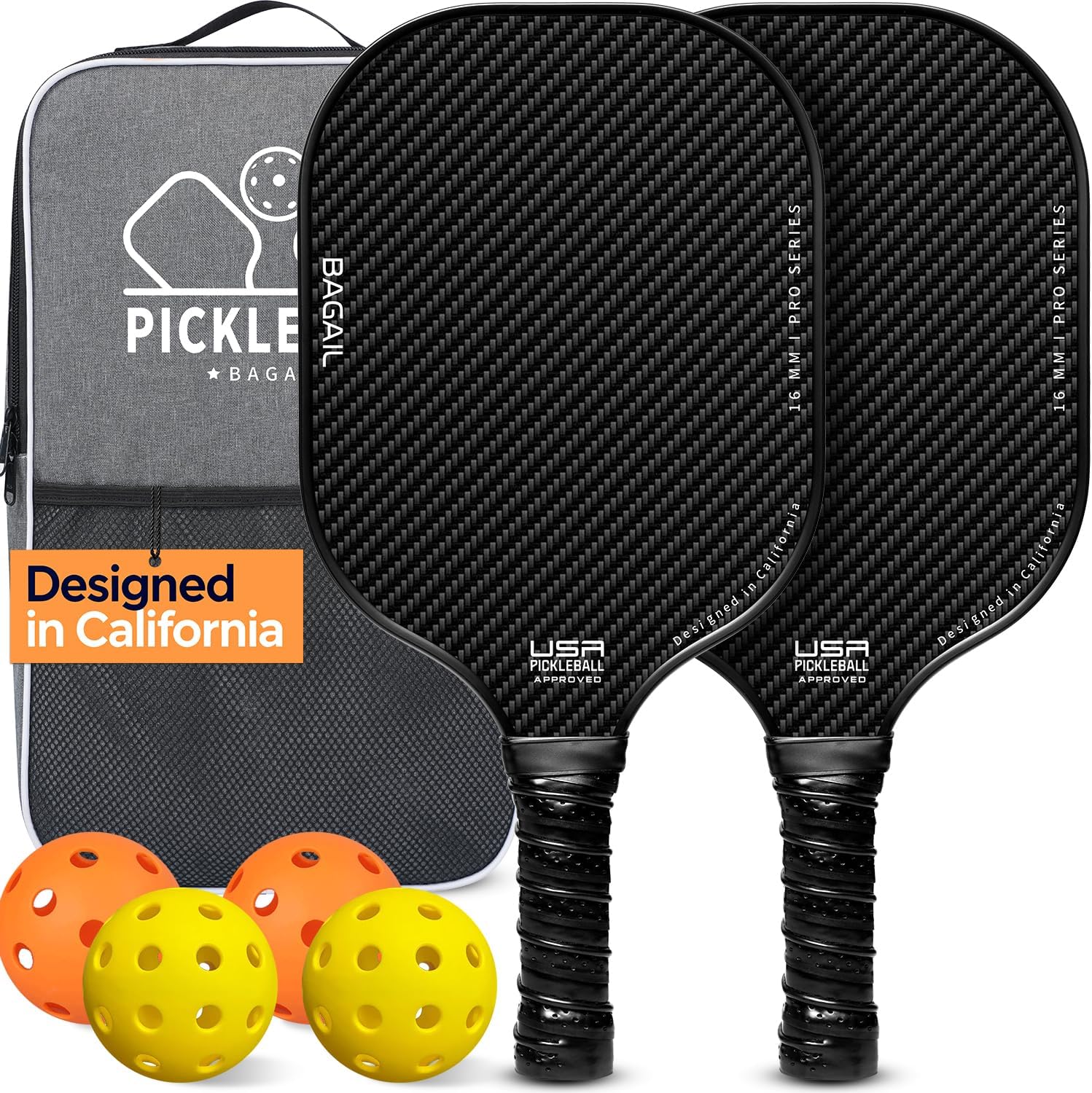 BAGAIL Juego de Paletas de Pickleball, Raquetas de Pickle Ball con 4 Pelotas de Pickleball, Ligeras, Alta Absorción de Impactos, Ergonómicas, Adecuadas para Juegos de Pelotas de Todos los Niveles