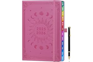 ZXHQ Agenda 2025-2026 Semana Vista A5, Planificador Semanal y Mensual con Pestañas de Colores y Página a Color, Agenda Escolar, Juego de Bolígrafos y Bolsillo Interior, Ago. 25 - Jul. 26, Rosa