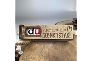Urhome Geschenkbox Alles Gute zum 75. Geburtstag mit Duplo Schokoriegel - Überraschung Holzbox mit Spruch Gravur inkl. Schokolade Geschenk Riegel - Geburtstagsgeschenk für Erwachsene Mann Frau