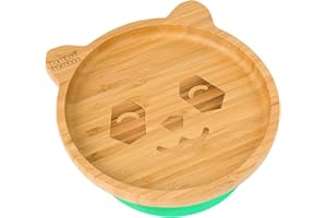 bamboo bamboo Baby Plate and Toddler Plate, Suction Plate for Feeding and Weaning, Bamboo Panda Plate with Secure Suction, Suction Plates for Babies from 6 Months (Panda, Green)