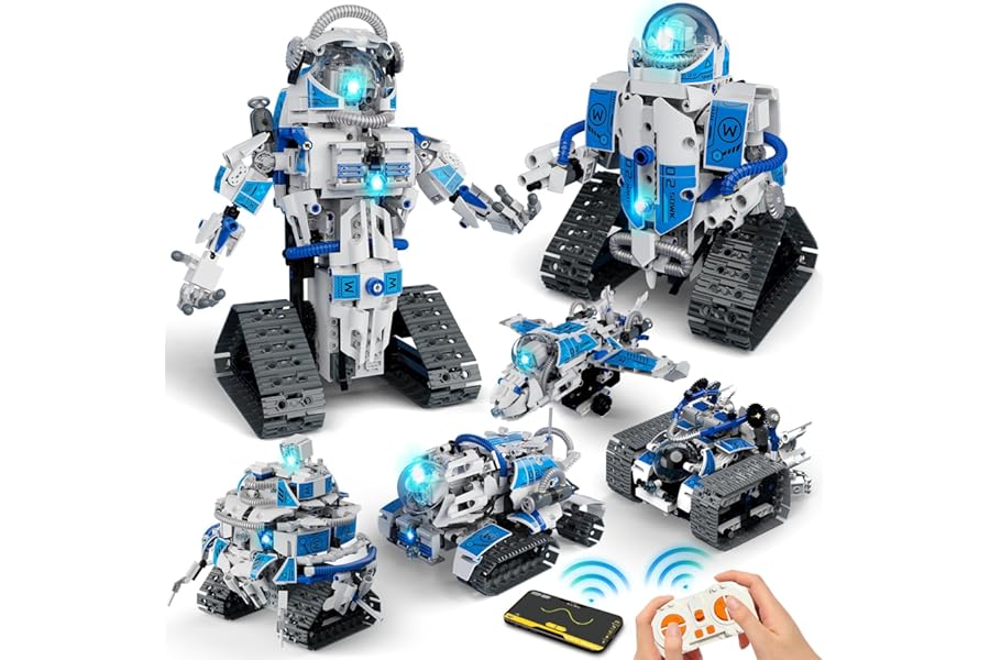 6 in 1 Technic Robot Building Set,APP & Remote Control Robotics Tank RC Tracked Racer Model,780PCS Rechargeable RC Building Block Toy Birthday Gift for Kids Boys Girls Ages 7 8 9 10 11 12 13 14+
