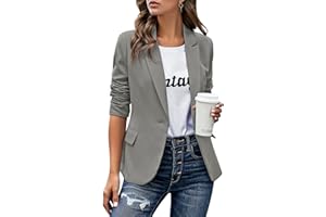 Roskiky Traje de chaqueta de solapa para mujer, con un botón, para trabajo, oficina, bolsillos, chaqueta