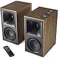 Klipsch The Fives Powered Bookshelf Speakers – Walnut Finish with HDMI-ARC, Acoustic Horn-Loaded Technology, Dynamic Bass Equalization, and 192kHz/24-bit High-Resolution Audio