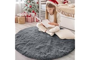 Homaxy Puszysty dywan z wysokim runem, antypoślizgowy, spód, nadaje się do prania, do salonu, pokoju dziecięcego, sypialni – 120 cm, okrągły, ciemnoszary
