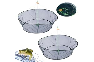 ASFRODE 2 Stück Faltbares Fischernetz Handnetz, Wurfnetz Zum Fischen, Fischernetze mit Angelschnur, Hand Überwurf Angelnetz aus Nylon, Tragbares Wurfnetz Fisch Monofilament Handwurf Angeln Mesh