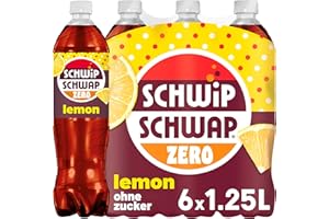 ‎SCHWIPSCHWAP SCHWIPSCHWAP Lemon Geschmack ohne Zucker - Koffeinhaltiges Cola-Erfrischungsgetränk mit Orange und Zitrone in Flaschen, EINWEG (6 x 1.25 l)