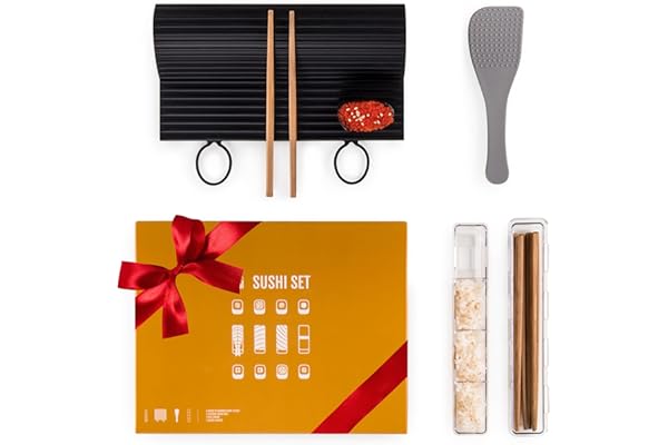 Blumtal Kit sushi maker, kit sushi complet avec tapis à rouler, 4 baguettes en bois de haute qualité, cuillère à riz, appareil à sushi, maki, nigiri, temaki pour débutant et professionnels