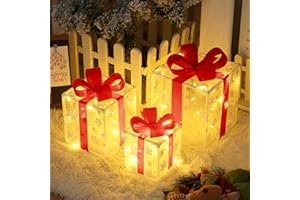OVOISSTIY Cajas de Regalo Navidad con Luces, Juego de 3 Cajas Decorativas Navidad Luz 8 Modos con Control Temporizador, Caja Regalo Iluminadas para Decoración Navideña, Fiesta, Árbol