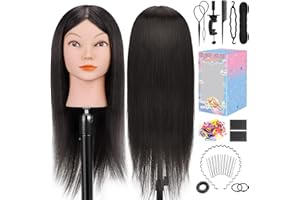 Testa da allenamento, testa da parrucchiere Yofuly da 18 pollici 100% veri capelli umani, testa di manichino cosmetologico con morsetto da tavolo e set di trecce per capelli fai-da-te （nero）