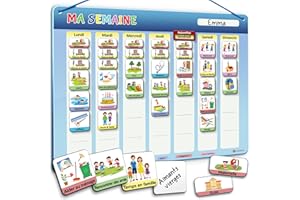 LIKARTO® Planning de Semaine pour Enfants - Tableau magnétique Montessori Enfants avec 194 aimants et cordelette - Entièrement inscriptible et effaçable - Encourage l'autonomie