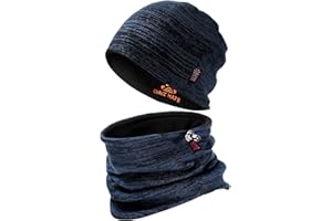 SHINCHIC Winter Beanie Hat Scarf for Men Women Knit Thick Fleece Lined Warm Windproof Ski Skull Cap Neck Warmer Gaiter Face Scarf Set