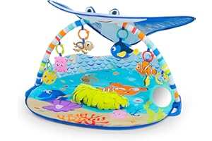 Bright Starts, Disney Baby, Tapis d’Eveil le Monde de Némo Mr. Ray Ocean Lights, 20+ min de Lumières et de Musique, 5 Jouets d’Activité Amovibles pour Bébé, Dès la Naissance