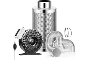 ‎VIVOSUN VIVOSUN Abluftset 100mm Rohrventilator mit Drehzahlregler 345m³h inklusive Aktivkohlefilter und 2,4m Luftschlauch Belüftungssystem für Growzelt Luftreinigung und Abluft Indoor Garten