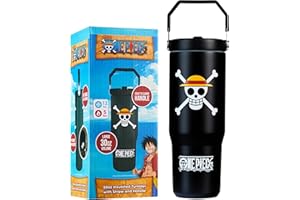 Get Trend One Piece Insulated Tumbler Flip Up Straw & Handle, Metal Travel Water Bottle 850ml/30oz, Thermal Double Wall Vacuum for Hot & Cold Drinks (Black One Piece)