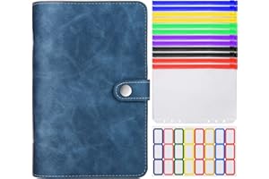 MALEDEN Budget-Ordner mit Geldumschlägen, A6, weiches Leder, 12 durchsichtige Kunststoff-Taschen mit Reißverschluss, lose Blatt-Taschen für Budgeting-Planer, Geldsparordner