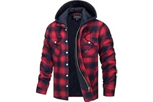 TACVASEN Giacca Camicia da Uomo Jacket Casual con Cappuccio Staccabile