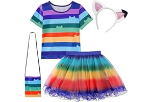 keaiyouhuo Robe Tutu arc-en-ciel Pour filles, Filles Costume de Princesse avec sac Accessoires Cosplay Halloween Noël Anniversaire Fête