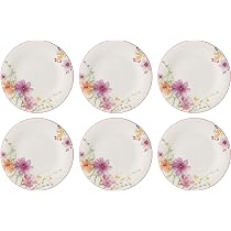 Villeroy & Boch Set Di 6 Piattini Da Colazione Mariefleur Gris Basic - 19 Cm, Porcellana Premium, Motivo Floreale